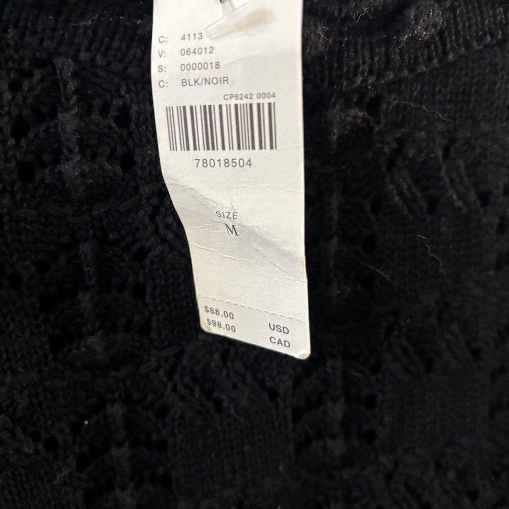 NWT Anthropologie Black Crochet High Sleeve Sweater Tee M - Picture 3 of 3